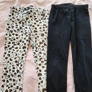 Girls Set of 2 Pairs Leggings Black and Ivory/Brown Size 5/6